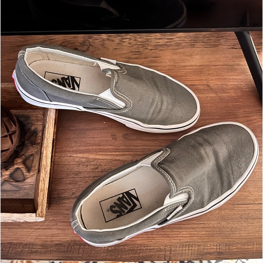Grey and White Class Slip-On Vans
